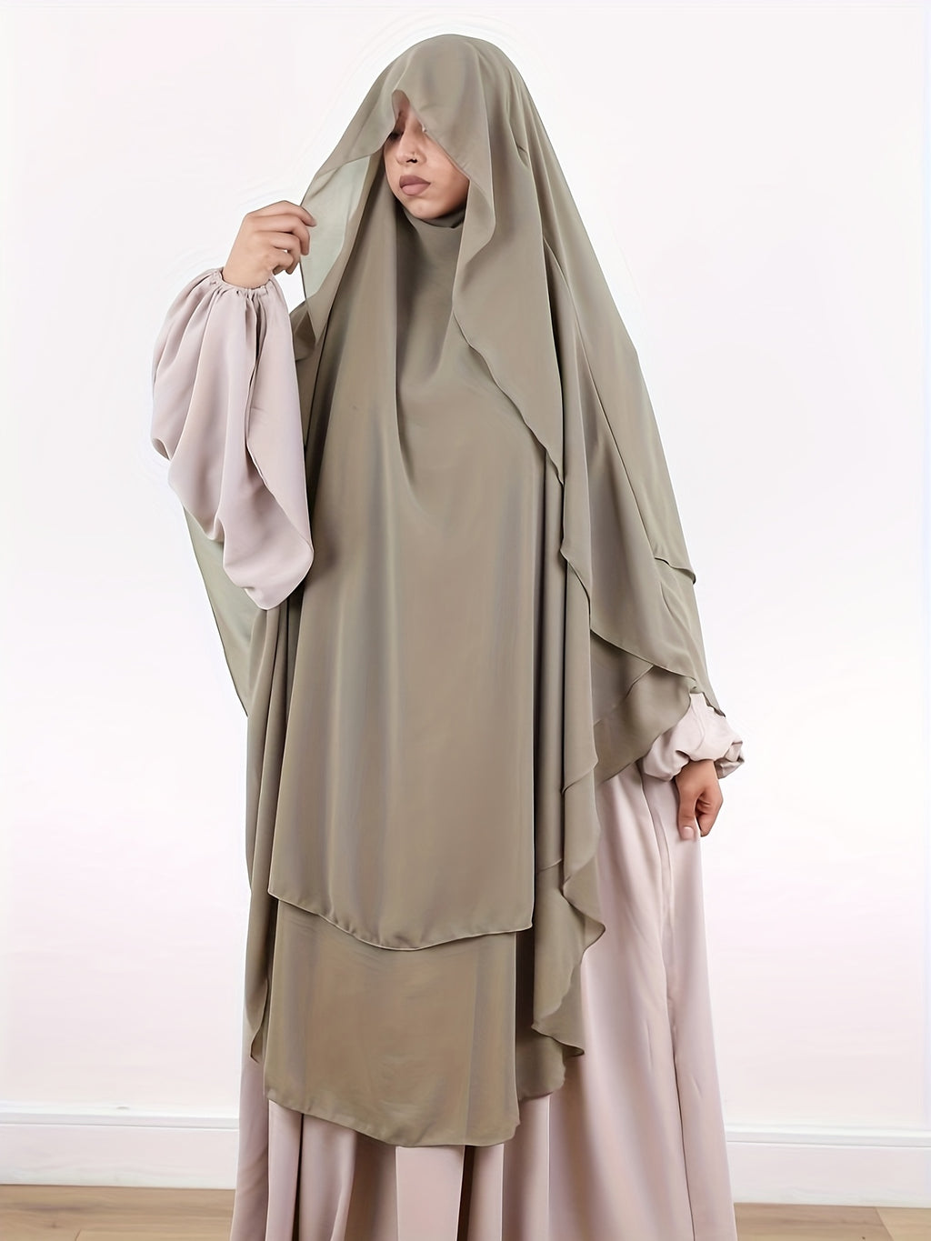 Elegant Flowy Head Wrap, Breathable Lightweight Fabric Casual Head Cover Suitable for Daily Outdoor and Home Styling - Khaki