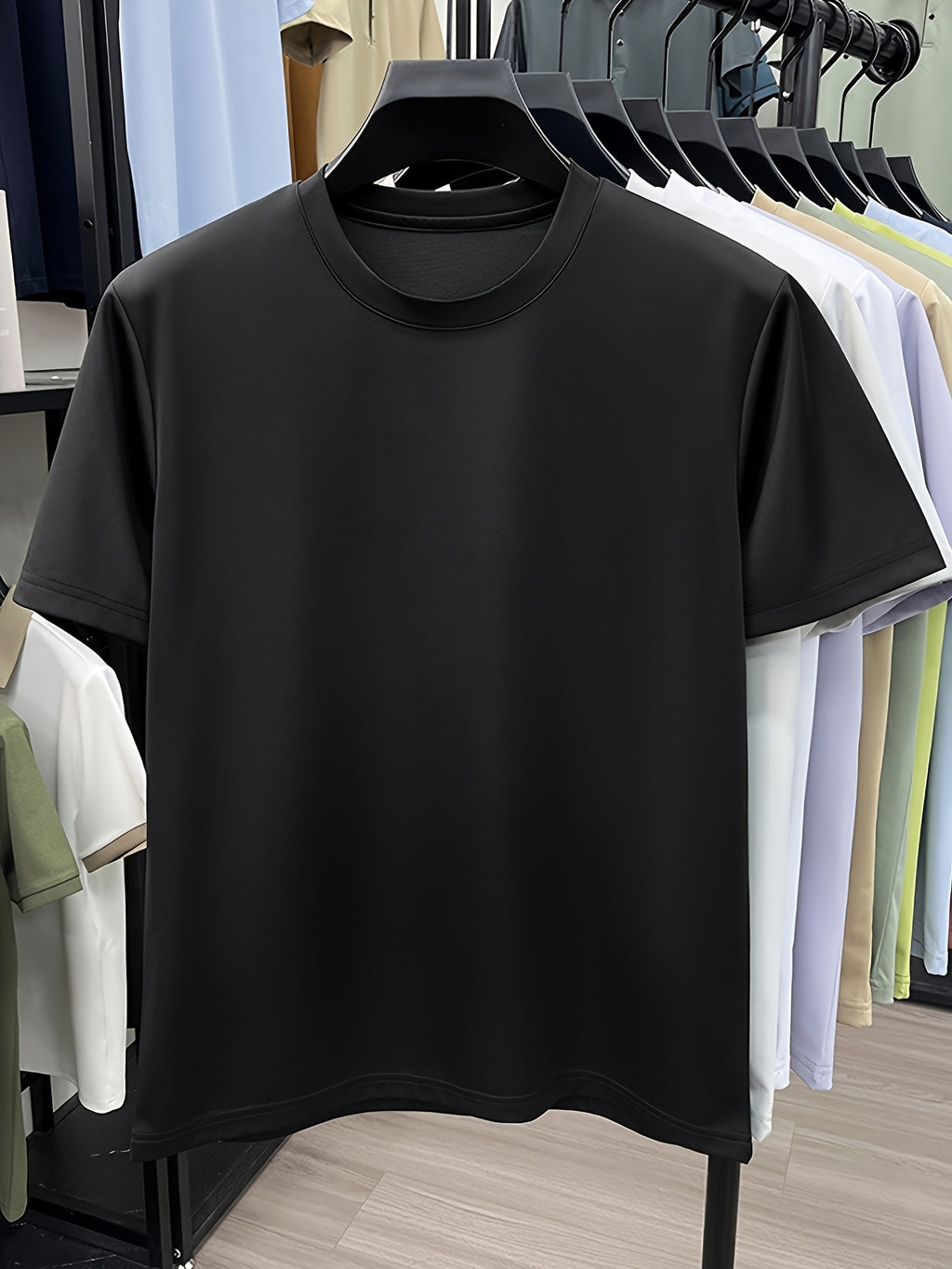 NERPOLO Men's Solid Color Short Sleeve T-Shirt - Round Neck Casual Summer Tee with Suitable for Middle-Aged, Regular Fit Breathable Shirt, Hand Washable Solid Color Round Neck Half-Sleeve Blouse for Casual Attire (No Transparency) - Black