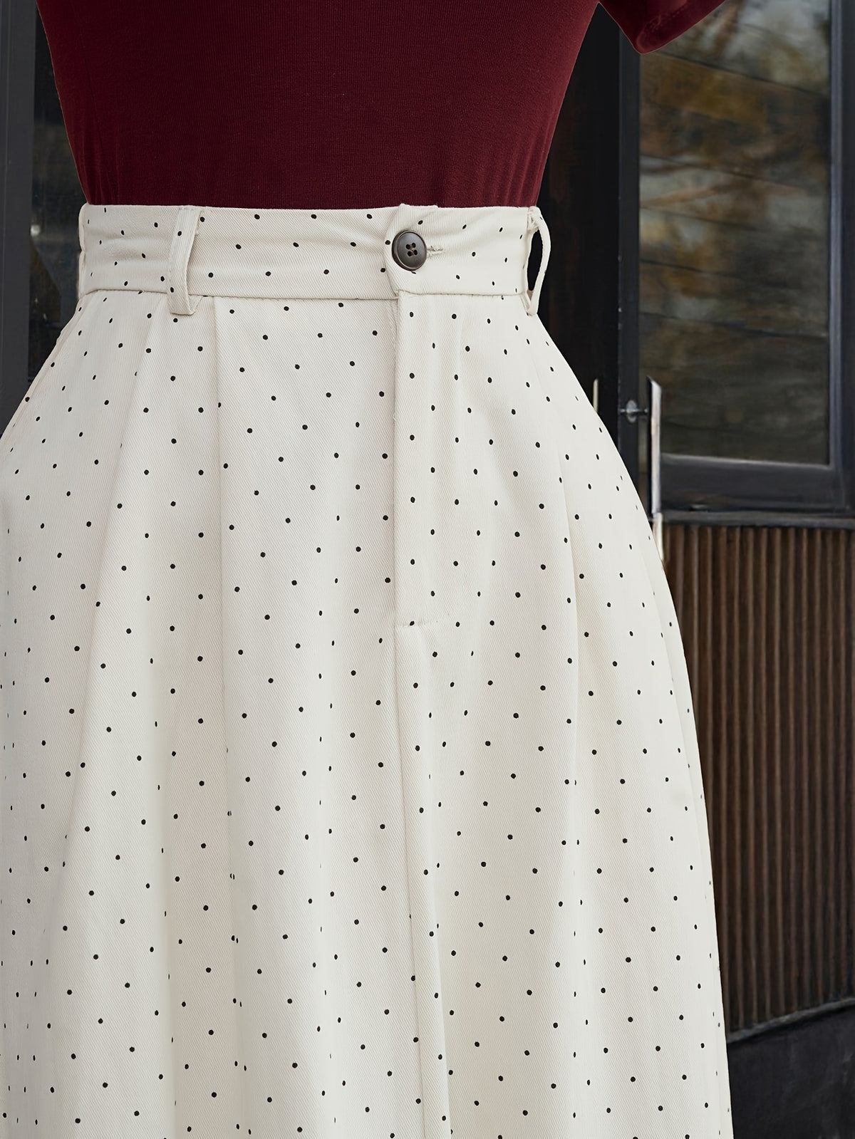 ZLLZ Women'S Polka Dot Printed Elastic Waist Casual A-Line Skirt | Spring/Fall Season, Belt Not Included - apricot black