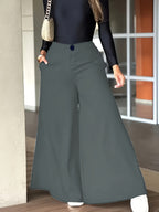 Women's Slim-Fit Casual Pants, Spring-Summer-Autumn Long Pants, High-Waist Fashion Pocket Casual Pants, High-Waist Versatile Casual Wide-Leg Pants - Dark Gray