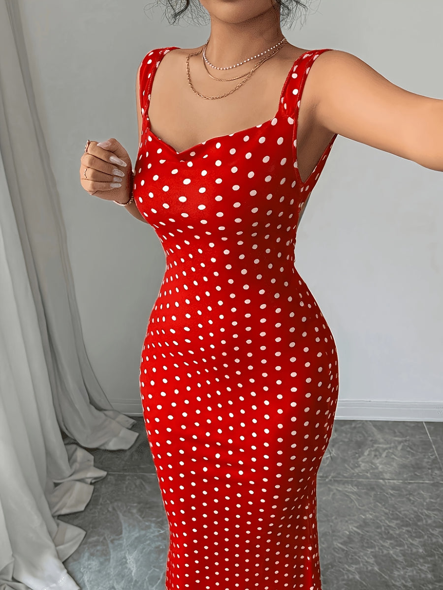 Elegant Vintage Polka Dot Mermaid Dress with Square Neck & Backless Bow Spliced Hem - -Line Wedding Guest Dress Suitable for Parties, Prom, Special Occasions - Mixed colors