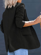 Fashionable Women's Elegant Blazer, Stylish Commuter Versatile Cardigan with Real Pockets, Solid Color New Casual Spring Jacket - Black