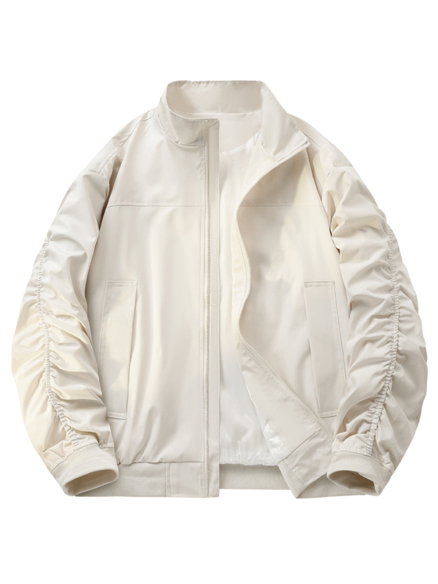 New High-Quality Flight Jacket Stand Collar Jacket for Men, Casual Jacket Outerwear Top, American Trendy Jacket - Off-white