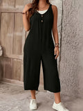 Front-buttoned Two-sided Pocket Suspender Jumpsuit Without White Vest, Casual Commuter Style - Black