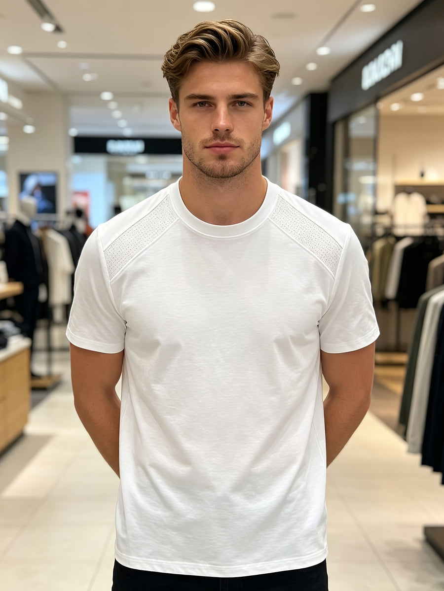 Men'S Solid Color Quick-Dry Round Neck T-Shirt, Versatile for Daily Commute And Light Sports, Breathable with Micro-Perforations, Enhanced Ventilation, Comfortable And Non-Sticky in Summer - White