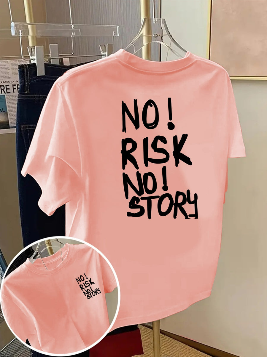 Front And Back Adventure Spirit, Inspirational Slogan Print Round Neck Women'S Short-Sleeved T-Shirt, Casual And Comfortable, Soft And Breathable, Classic Design, Versatile for Everyday Wear, Good Elasticity, Suitable for All Seasons - Pink