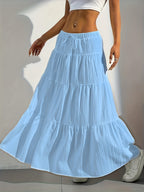 Elegant Style 2025 Western Cross-Border Women'S New Solid Color Half Skirt with Tie-Back Flared Skirt Loose Half Skirt Women - Sky Blue
