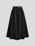 Women's Spring/Summer Elegant Solid Color Elastic Waist Casual A-Line Maxi Dress - Black