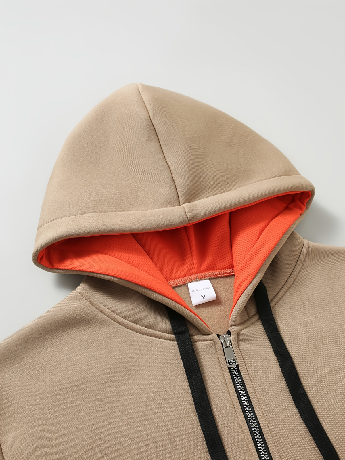 Men's Full Zip Hoodie, Contrast Color Hooded Sweatshirt with Cargo Pockets, Casual, Comfortable, Versatile Fall Winter Jacket - Khaki