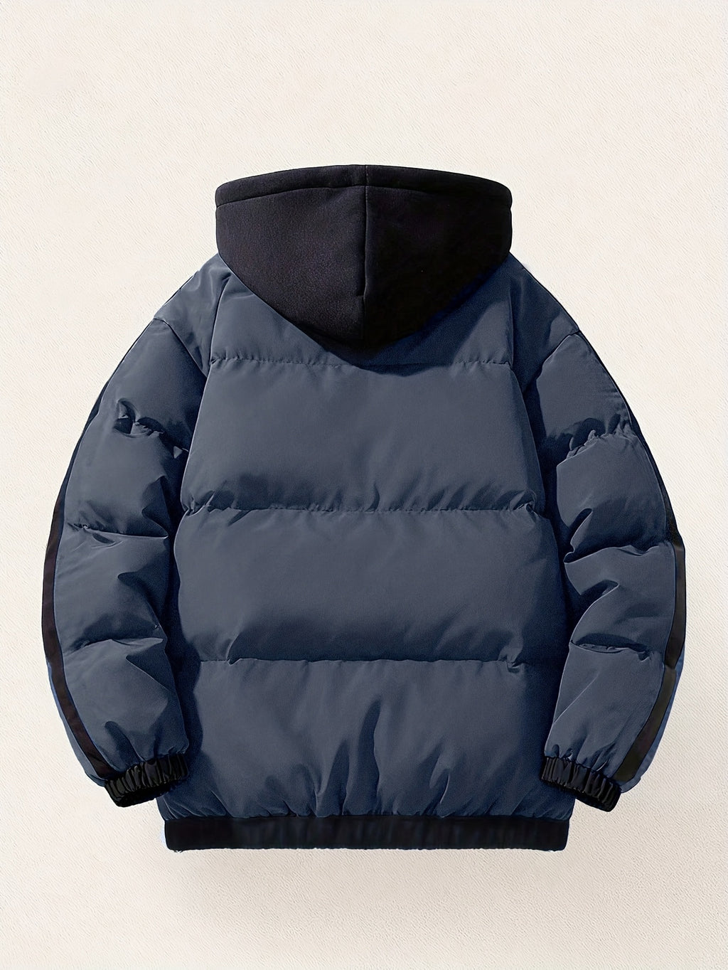 Men'S Autumn Winter New Faux Two-Piece Thickened Hooded Zip-Up Jacket Casual Fashion Outdoor Sports Trendy Coat - Navy Color