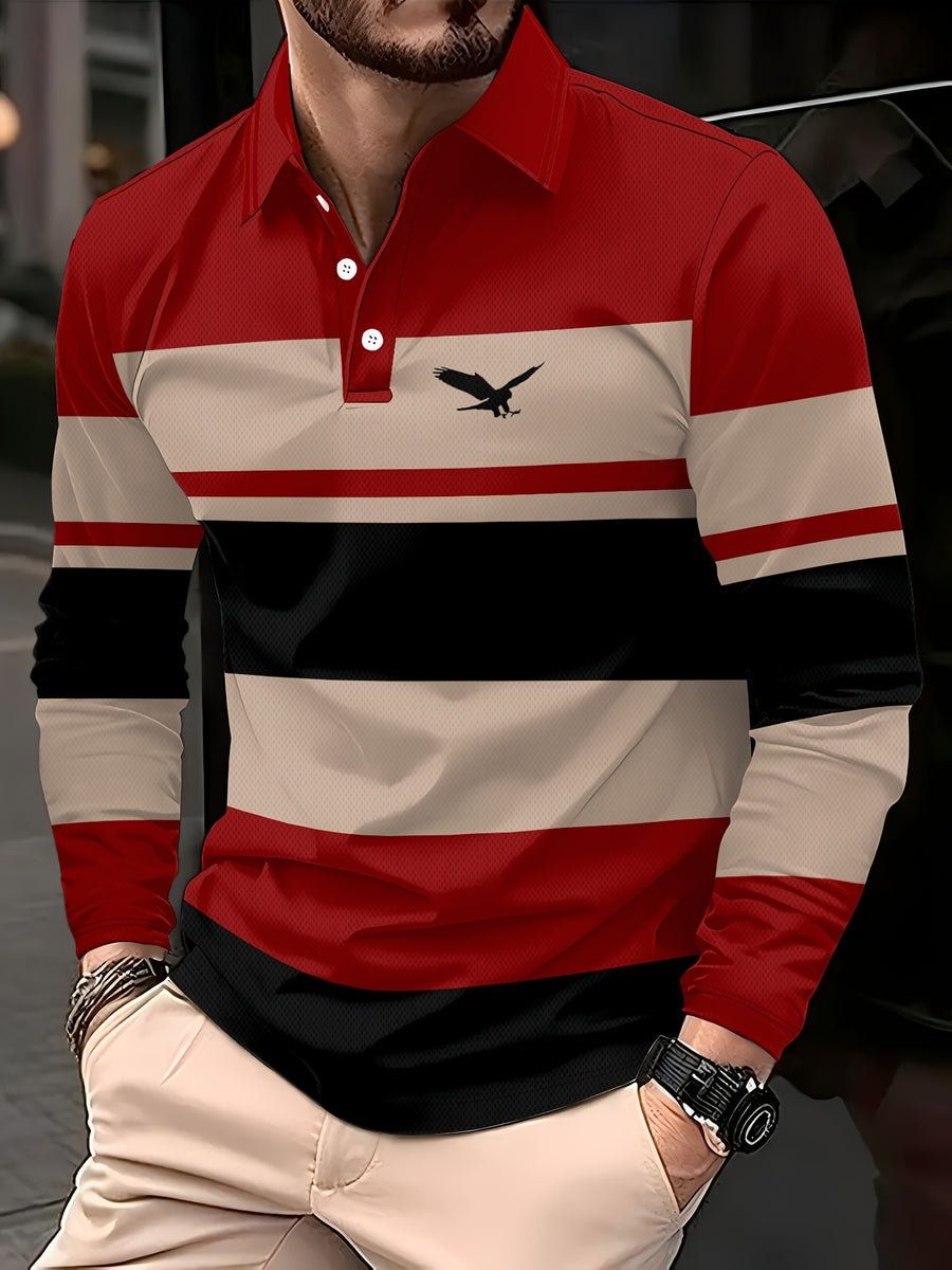 Men's Casual Long-Sleeve Polo Shirt, Versatile Spring/Autumn Lapel Slim-Fit Inner Top - Mixed colors