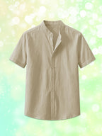 Single Piece Men'S Solid Color Short-Sleeved Shirt, Button-Up Cardigan Casual And Comfortable, Versatile for Daily Travel And Outdoor Activities in Summer - Khaki