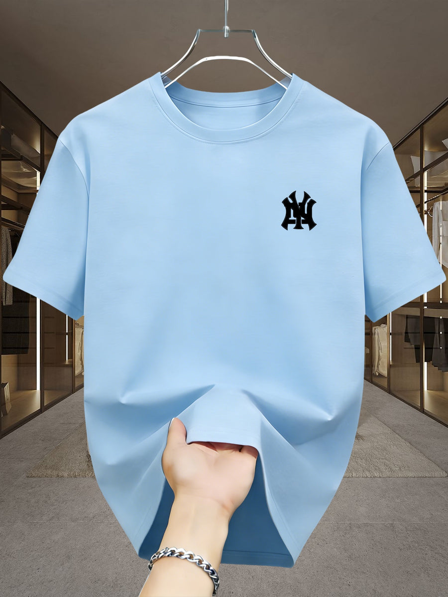 Men's Casual Daily Minimalist Style / Vintage NY Team Letter Small Logo Graphic Print Men's Daily Outing Streetwear Slimming Base Layer Short Sleeve - Sky Blue