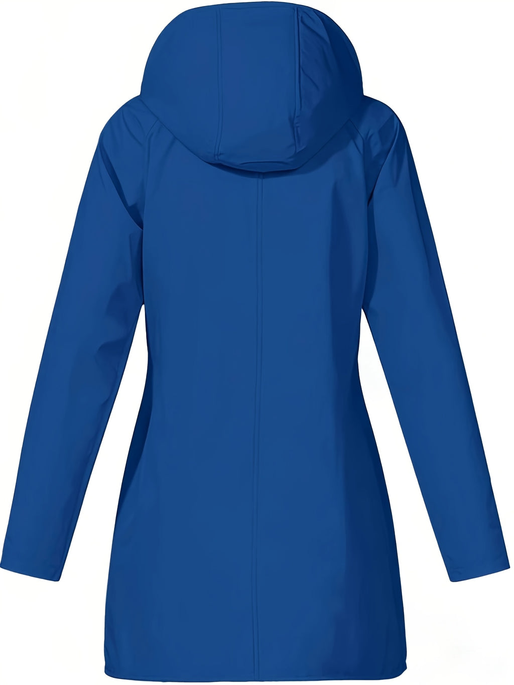 Women'S Hooded Outdoor Pocket Zipper Casual Mid-Length Trench Coat - Royal Blue