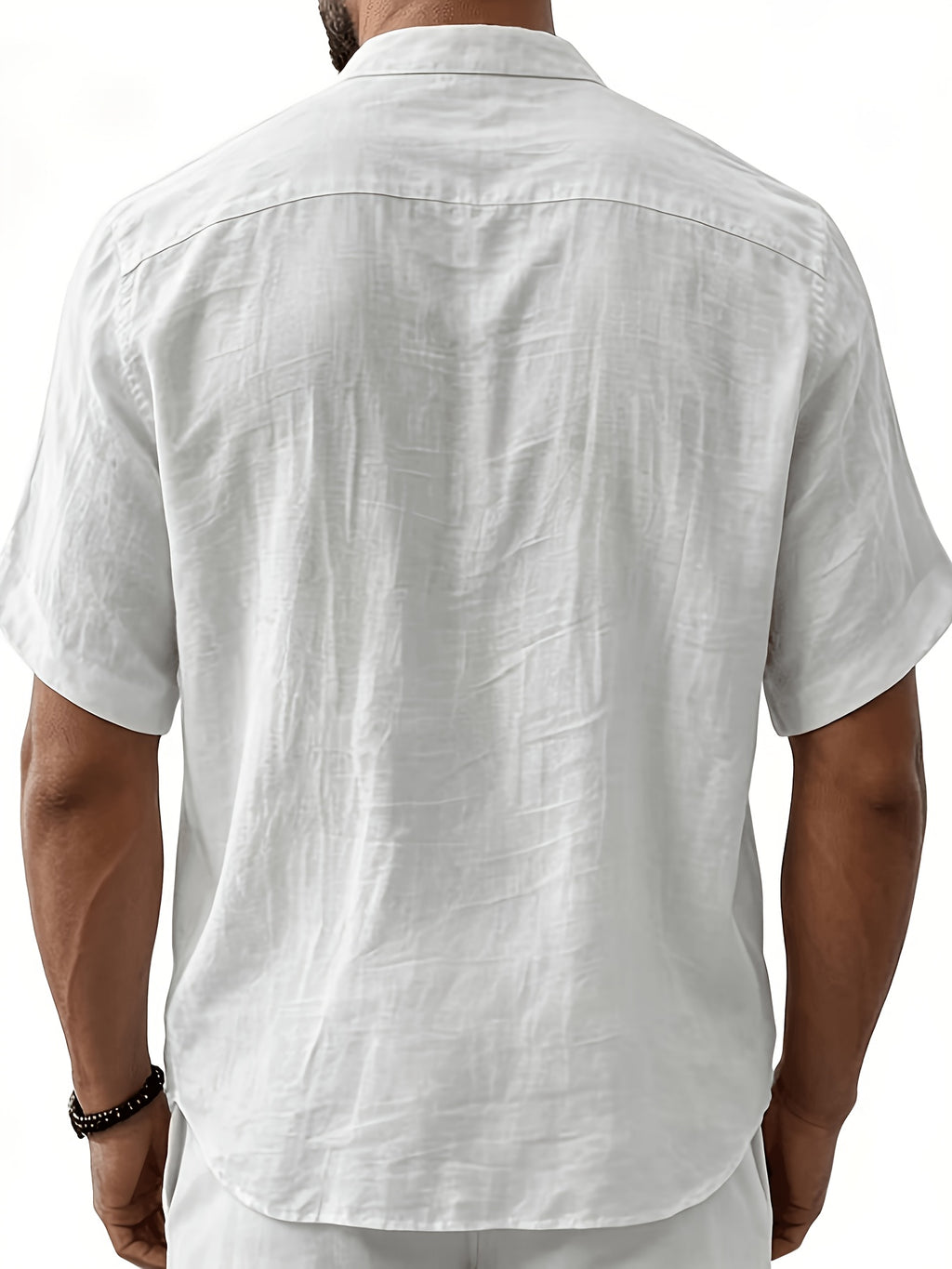 Men'S Fashion Polo Collar Linen Breathable Comfortable Casual Short Sleeve Shirt - White