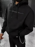Men's -Lined Hooded Sweatshirt, Casual Versatile Fashion Streetwear Pullover Hoodie - Black