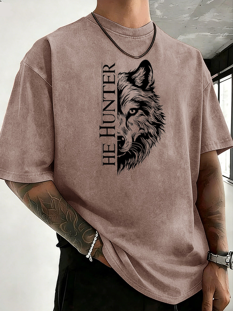 Vintage Washed Loose Double-Faced Print T-Shirt with Letter Pattern, Unisex Classic Basic Style, Soft And Durable Short Sleeve, Suitable for Students And Office Workers - Brown