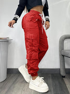 Christmas, Women'S Casual Drawstring Elastic Waist Jogger Pants, Minimalist Design Y2K Street Style Multiple Pockets Spring/Summer - Red
