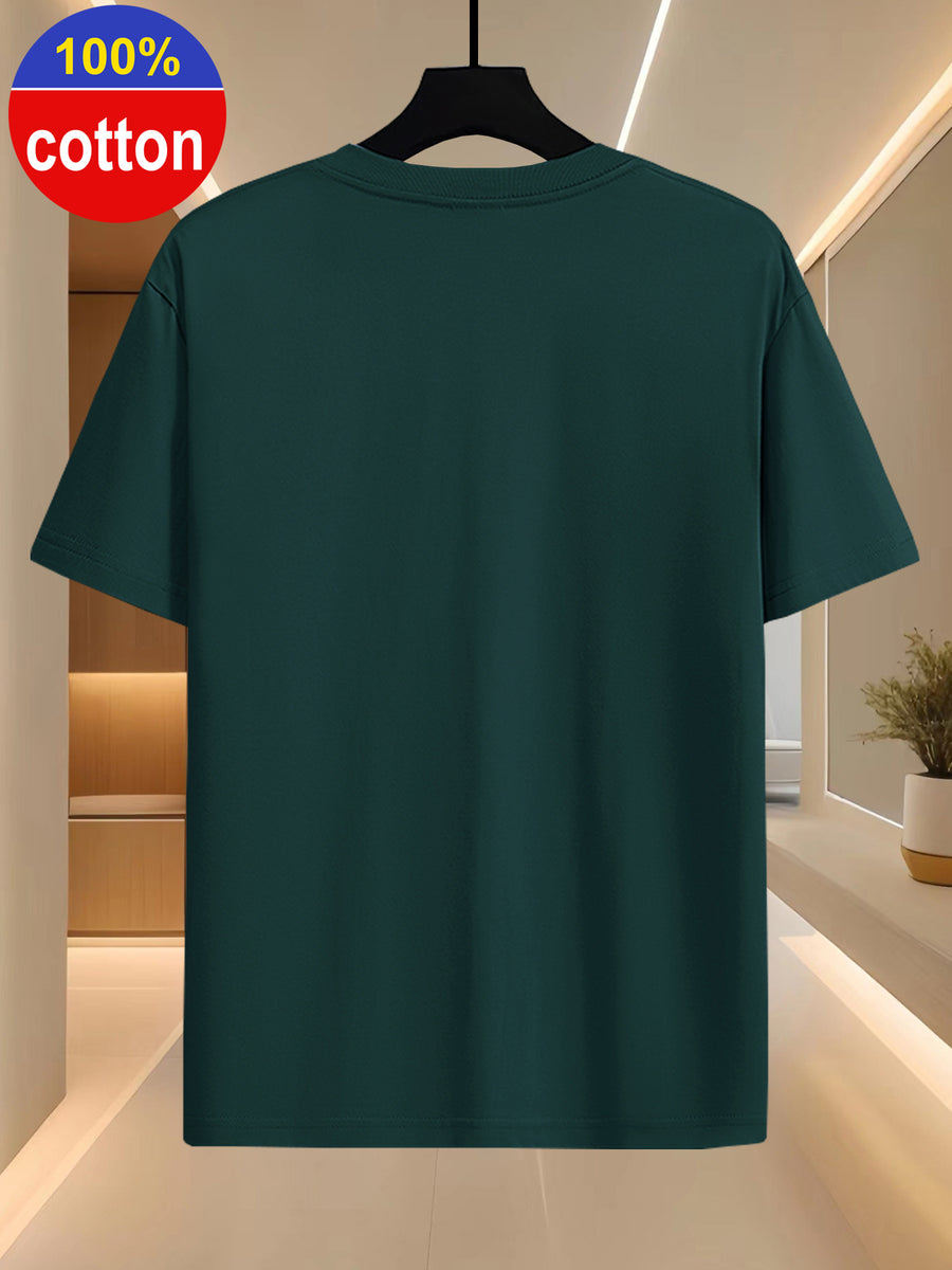 100% Cotton Summer Round-neck Short-sleeve T-shirt, Made of Pure Cotton Fabric, Skin-friendly, Breathable, and Non-stuffy. A Basic Style Suitable for Daily Commutes and Casual Home Wear - Dark Green