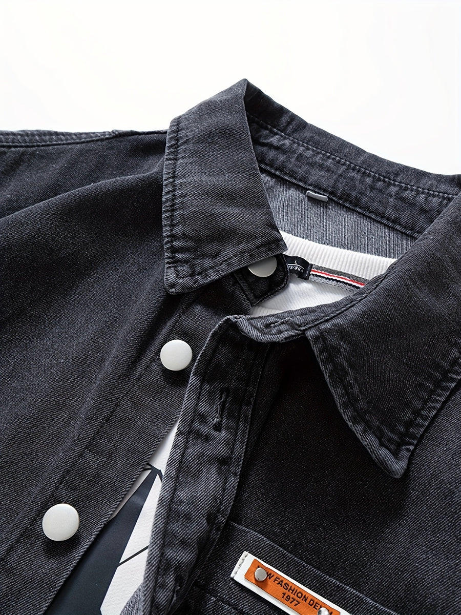 810# Men's Denim Shirt - Soot Black