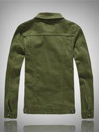 Men'S Denim Jacket, Trendy Men'S Long Sleeve Denim Jacket, Men'S Washed Denim Jacket, Casual Denim Jacket - fern green