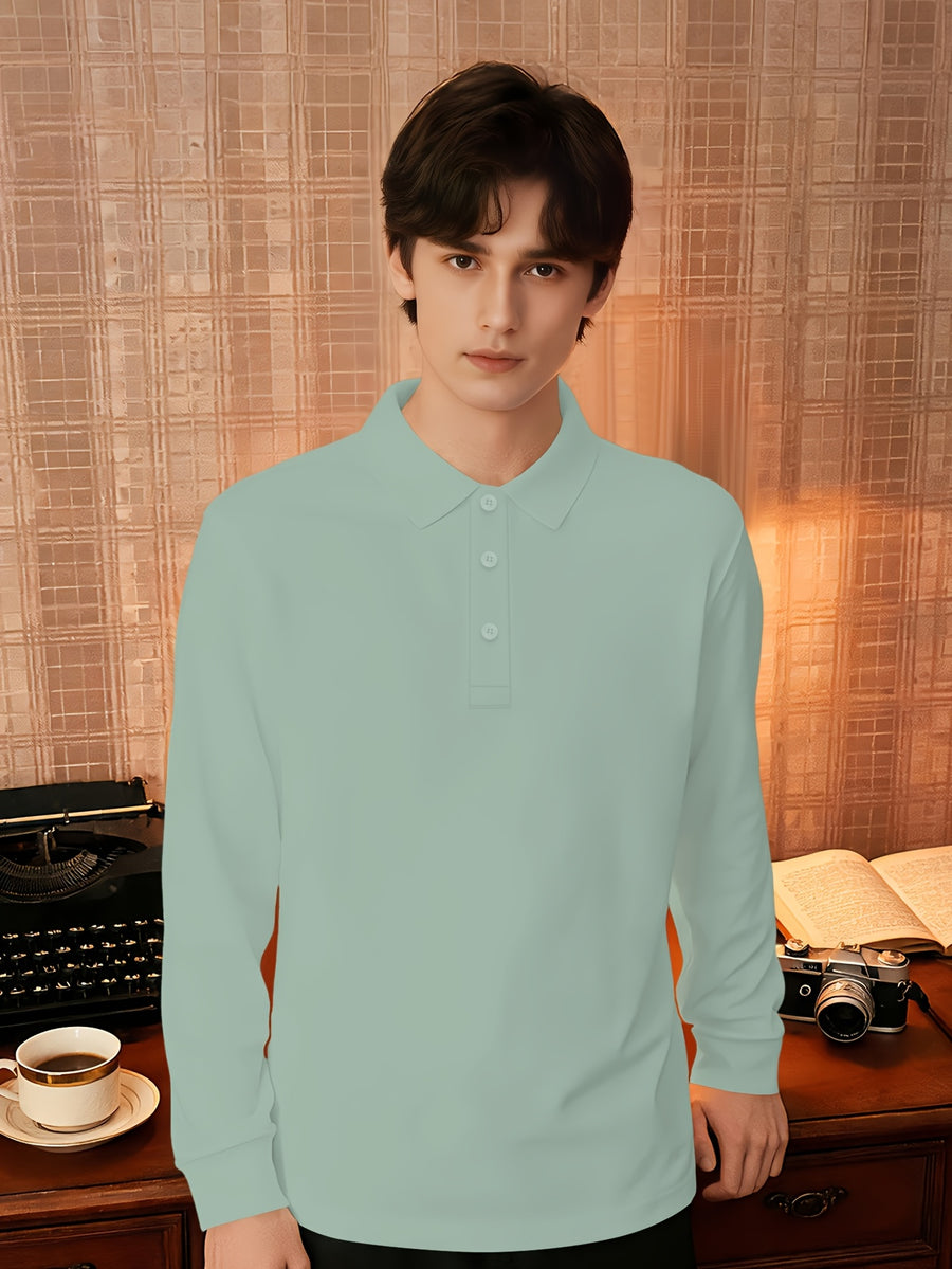 2026 New Fit Easy Premium Skin-Friendly Durable Casual Business Wear Men'S Long Sleeve POLO Shirt - Light Green
