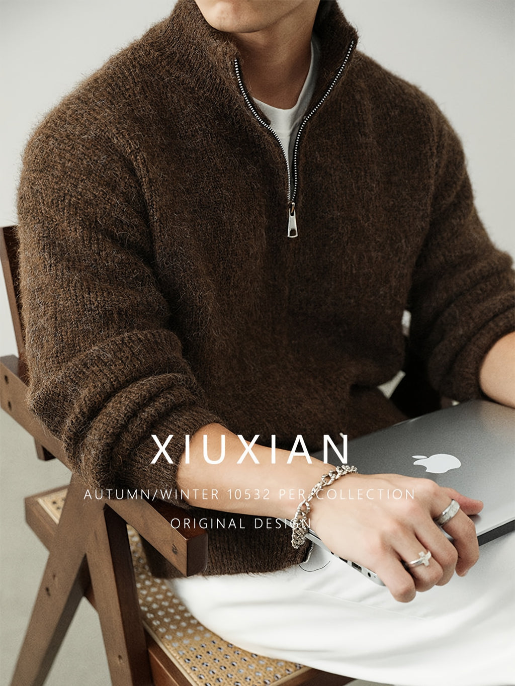 Men'S Plus Size Chunky Knit Cardigan, Full-Zip Stand Collar Sweater Coat, Solid Color Loose Warm Velvet Jacket for Autumn/Winter, Thick - Dark Brown