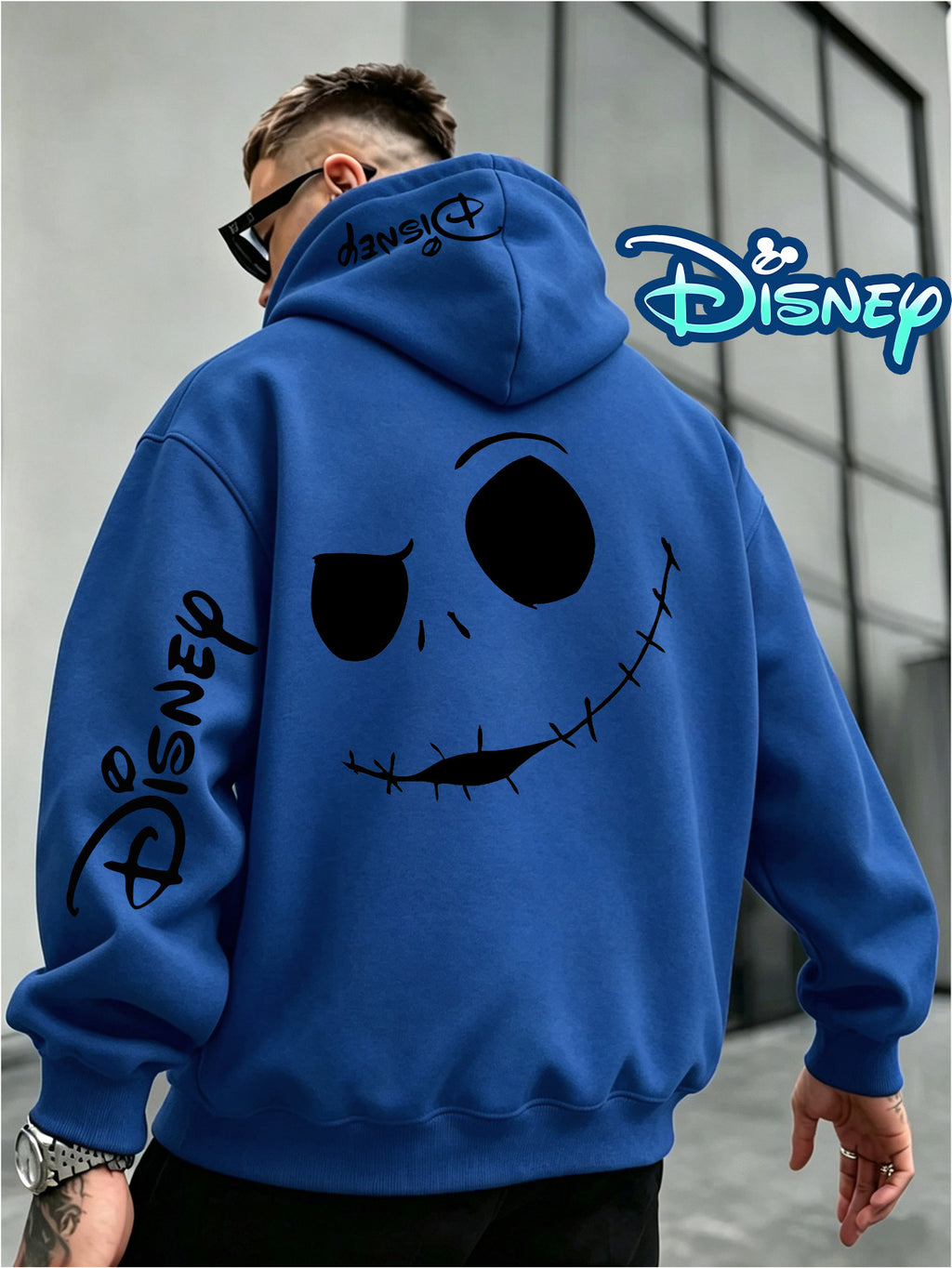 Disney Authorization, Multi-color Hooded Sweater in Fashion Trend, Christmas Night Horror Jack Skull Pattern Printing, Fall Winter Men Loose Long-sleeved Hoodie, Best Choice for Couples, Street Tide Brand Must-wear for Daily Outing - Blue