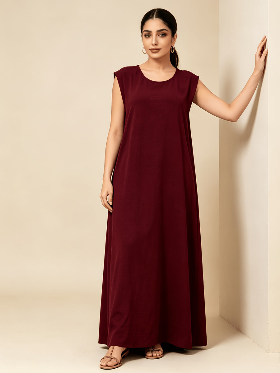 1pc Solid Color Elegant Casual Spring Autumn Suitable for Women'S Daily Base Layer Vest Abaya Muslim Dress Robe Summer Abaya - Deep Red