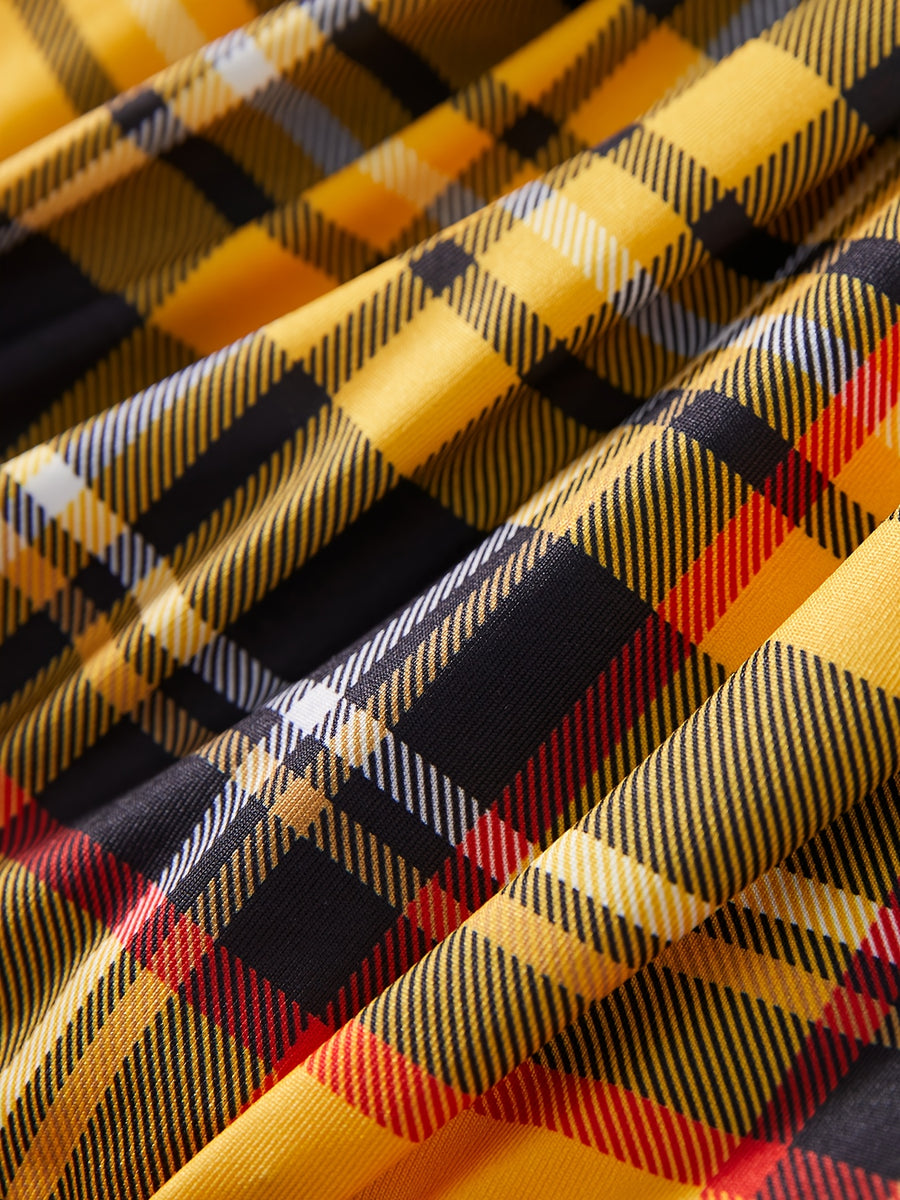 Women'S Color Block Plaid Mini Skirt - Yellow