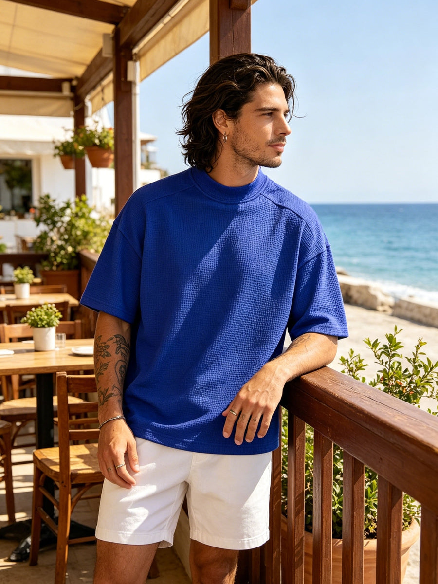 New Spring/Summer Men's Short-Sleeve Top, Suitable for Daily Outdoor Wear, Versatile and Casual, Combining a Fashionable and Sporty Style. Made with Lightweight, Skin-friendly Fabric for a Refreshing and Comfortable Fit. Features a Trendy and Durable - Blue