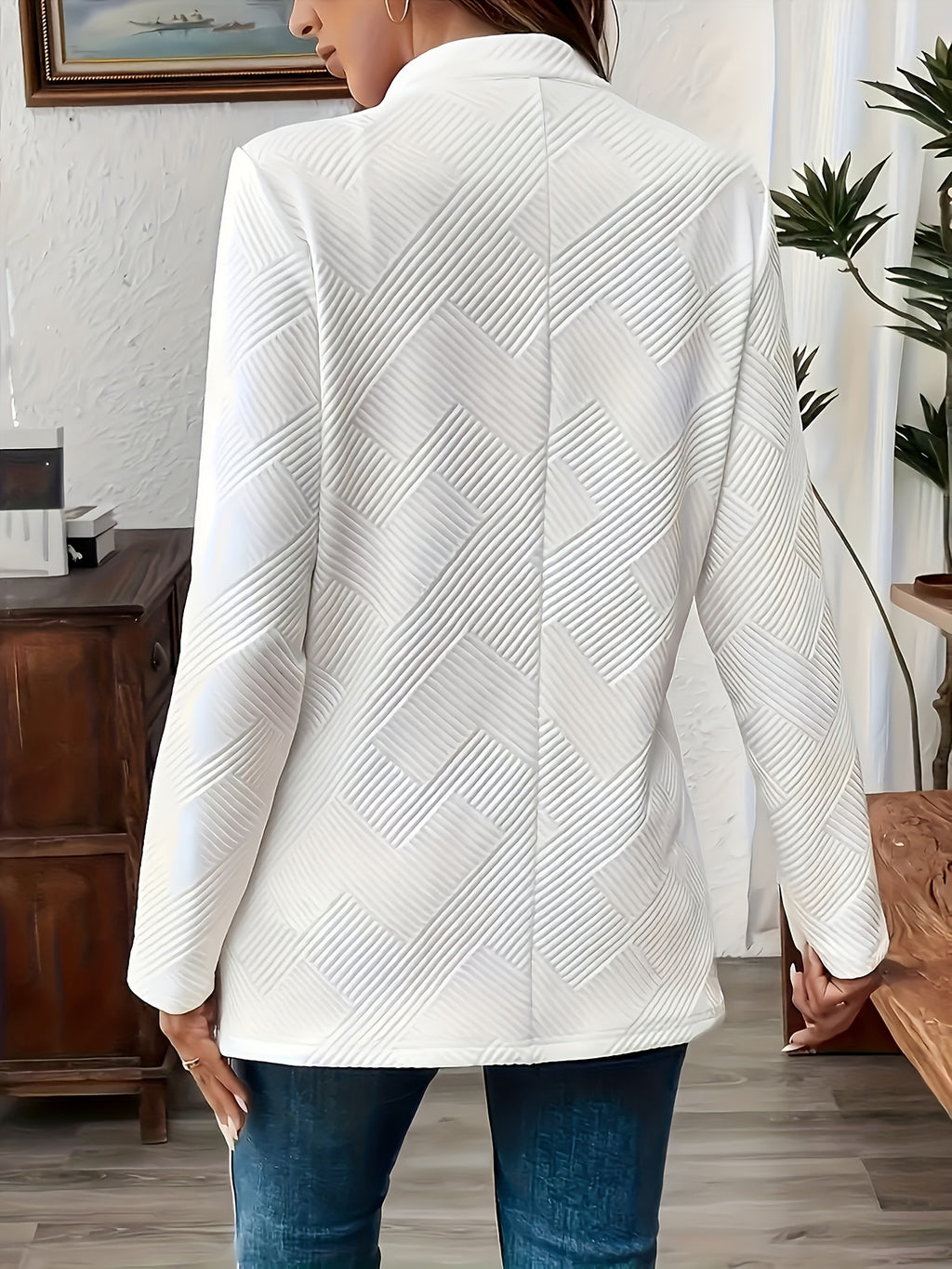 New Fashionable Solid Color Textured Double-button Decorative Pocket Long-sleeve Coat - White