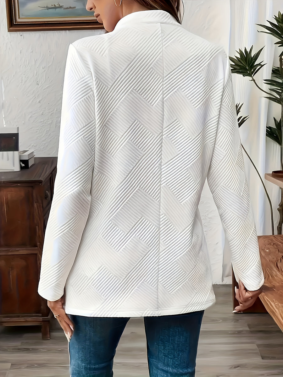 New Fashionable Solid Color Textured Double-button Decorative Pocket Long-sleeve Coat - White