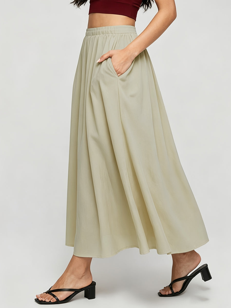 Summer Solid Color Women's Casual Sports Short Skirt, Simple Basic Style Skirt - Khaki
