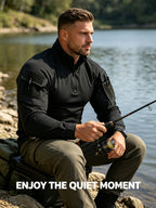 Outdoor Tactical Long-Sleeve Frog Suit Spring Autumn Men'S Stand-Collar Patchwork Elastic Breathable Top Thin Mountaineering Hiking Training Uniform - Black