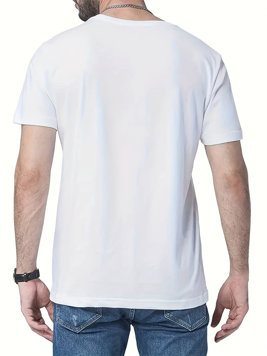 Men'S Casual Summer T-Shirt with Stylish Infinity Symbol & Heartbeat Print - Breathable Polyester, Crew Neck, Short Sleeve, Regular Fit - Perfect for Casual Attire - White