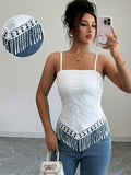 Elegant Solid Color Tassel Camisole - White