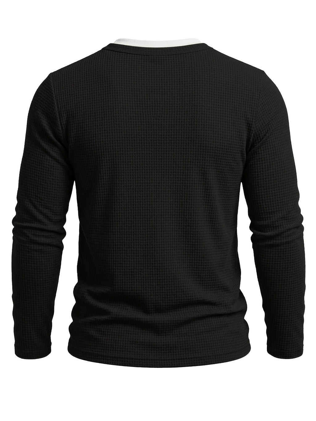 Autumn/Winter Cross-Border Men's Long Sleeve Crew Neck 2-in-1 Look Henley Shirt European and American Men's Pullover Base Layer T-shirt - Black
