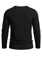Autumn/Winter Cross-Border Men's Long Sleeve Crew Neck 2-in-1 Look Henley Shirt European and American Men's Pullover Base Layer T-shirt - Black