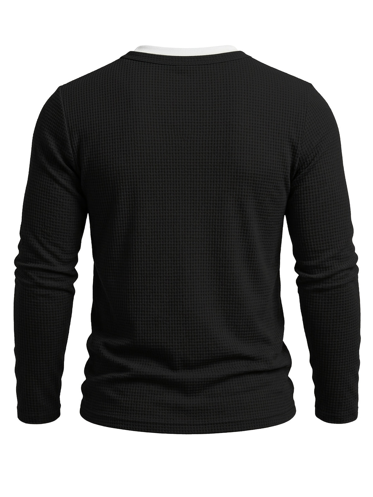 Autumn/Winter Cross-Border Men's Long Sleeve Crew Neck 2-in-1 Look Henley Shirt European and American Men's Pullover Base Layer T-shirt - Black