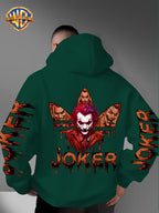 Warner Bros. Official DC Joker Multi-Character Avatar Brown-Toned Fluid Drip Graffiti Men's Fashion Hooded Sweatshirt, Sleeve Print Design, Kangaroo Pocket, Drawstring Hood, Suitable for Daily Wear and Outdoor Sports, an Excellent Choice for Warmth - Green