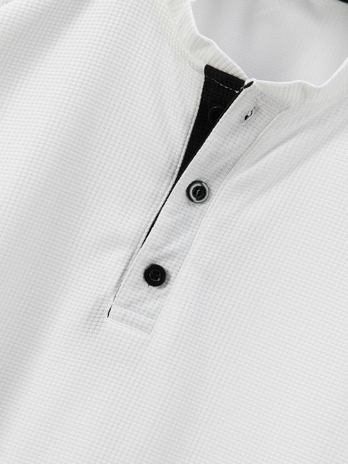 Men'S Short Sleeve Henley Shirt, Summer Button-Up Knit Style, Breathable And Fashionable, High-Quality Casual Outdoor Top, Suitable for Spring And Summer Seasons - White