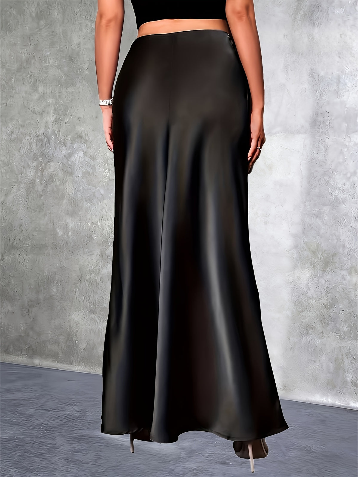 Elegant Women's Long Skirt - Satin Jersey Fabric with a Satin Finish, Perfect for Christmas & Valentine's Day Date Outfits, Suitable for Autumn/Winter Holiday Parties and Commuting, Machine Washable Light Luxury Design, High-End and Graceful - Black