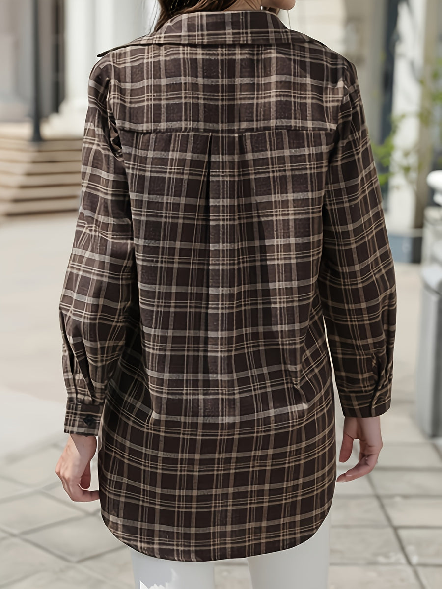 Versatile Sunscreen Checkered Shirt Outer Cardigan Women'S Summer New Top - Coffee Brown