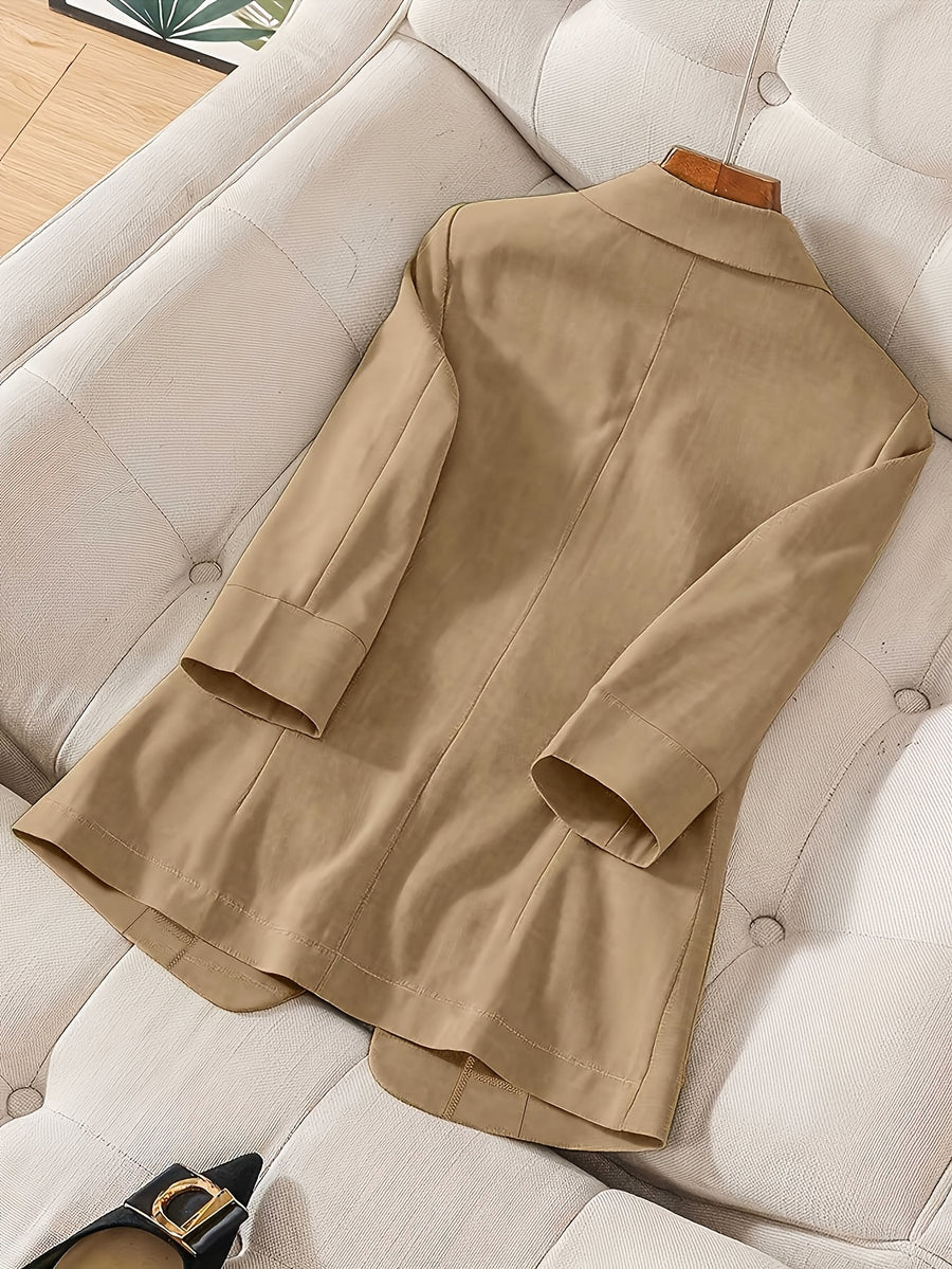 2026 New Solid Color Three-Quarter Sleeve Button Pocket Decoration Three-Dimensional Cut Slim Fit Commuter Casual Versatile Workplace - Khaki
