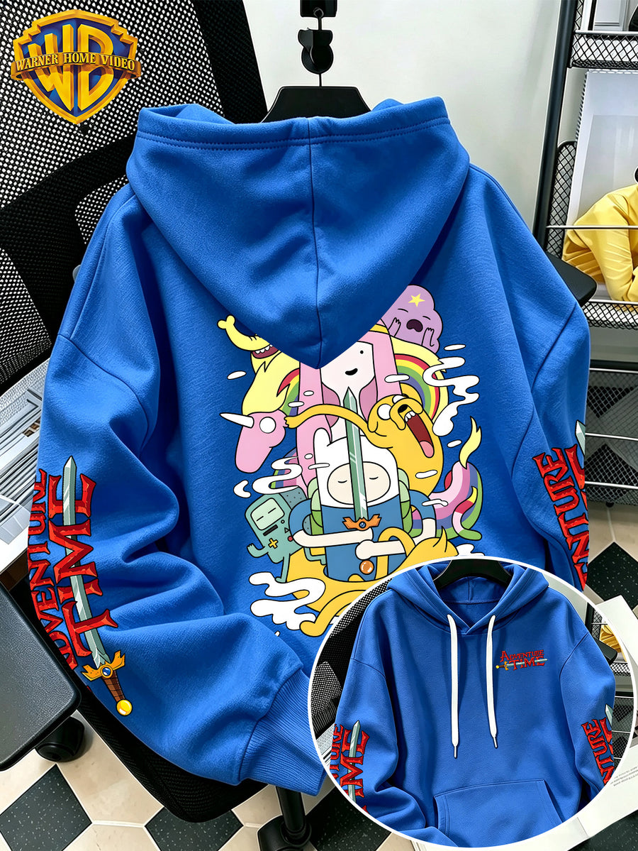[Warner Bros] Licensed Men'S New Trendy Hoodie, Adventure Cartoon All- Battle Pattern Print, Casual Pullover Sweatshirt, Everyday Drawstring Loose Top, Machine Washable Versatile Sport Casual Men'S Top - Blue