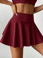 Women's Casual Solid-color Skirt-pants, Elastic High-waisted Tummy-control Midi Skirt with Built-in Safety Shorts, Fashionable Solid-color Versatile Style for Outdoor S,, And - Burgundy