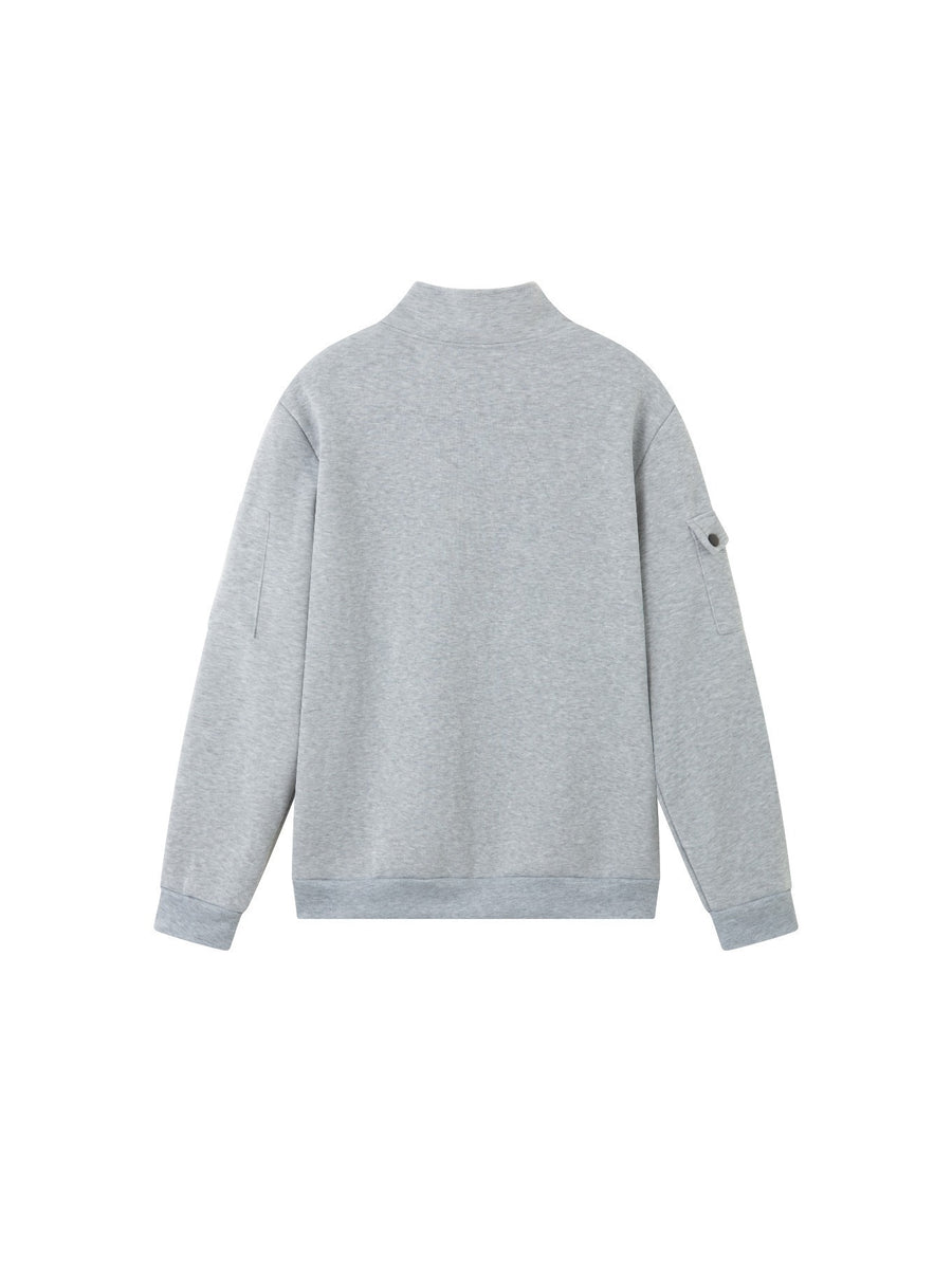 2026 Autumn/Winter New Men's Stand Collar Half-Zip Sweatshirt, Distressed Print, Workwear Style Multi-Pocket Design, Wear-Resistant and Wrinkle-Resistant Fabric, Sleek Cut Without Bulk, Combining Workwear Practicality with Casual Attire Adaptability - Light Grey