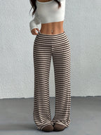 Women's Wide- Trousers - Wide- Pants with Striped, Wide-Legged Trousers Suitable for Spring/Summer, Machine Washable Elegant Wide Pants for, Casual & Semi-Formal Wear, Non- Wide Trousers - Coffee Brown