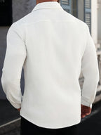 Men's Casual Long-sleeve Shirt, Double-pocket Waffle- Button- Casual Long-sleeve Shirt - White